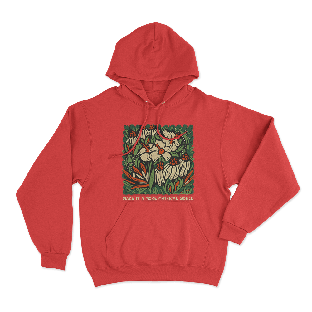 Make It A More Mythical World Floral Unisex Hoodie Red Make It A More Mythical World Floral Unisex Hoodie Red