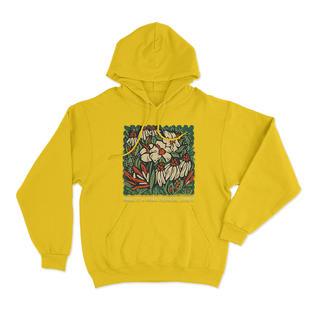 Make It A More Mythical World Floral Unisex Hoodie Yellow Make It A More Mythical World Floral Unisex Hoodie Yellow